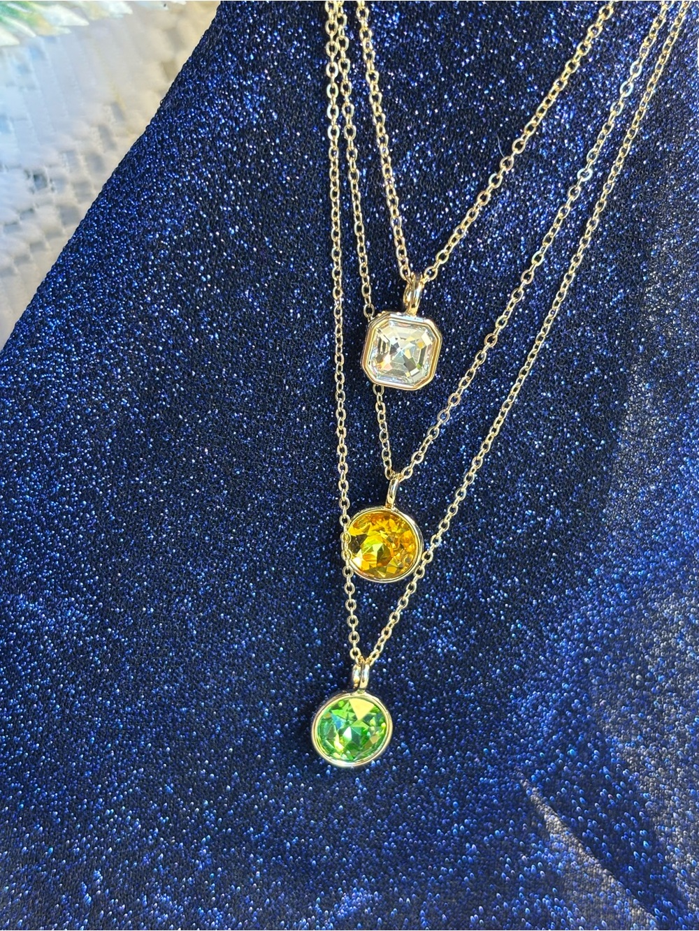 Park Lane Gold-Tone Layered Necklace with Clear, Yellow and Green Crystals